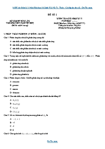 16 Đề thi Giữa kì 2 Môn Hóa học 10 Sách Kết Nối Tri Thức - Có đáp án chi tiết