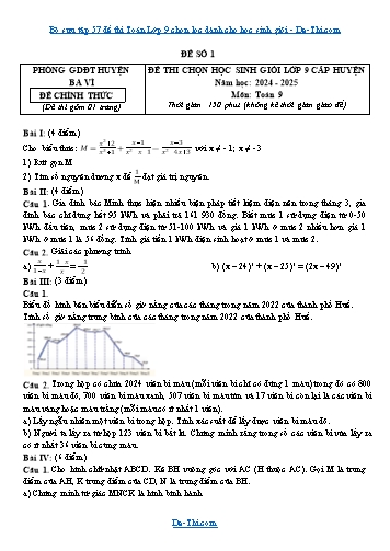 Bộ sưu tập 57 đề thi Toán Lớp 9 chọn lọc dành cho học sinh giỏi