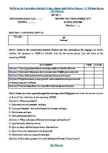 Đề thi học kì 2 môn tiếng Anh lớp 12 theo chương trình Global Success - 15 Đề kèm đáp án
