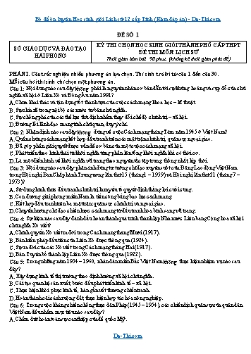 Bộ đề ôn luyện Học sinh giỏi Lịch sử 12 cấp Tỉnh (Kèm đáp án)