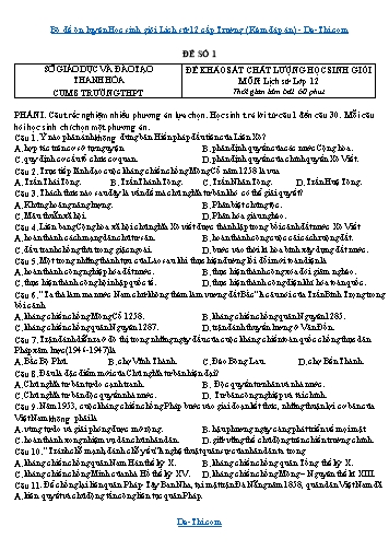 Bộ đề ôn luyện Học sinh giỏi Lịch sử 12 cấp Trường (Kèm đáp án)