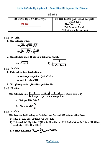 15 Đề thi Toán lớp 9 giữa kì 1 - Cánh Diều (Có đáp án)