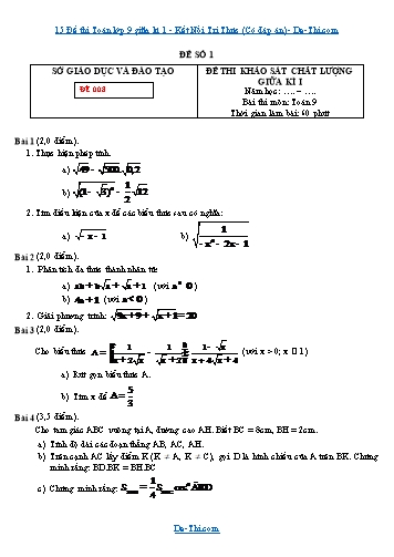 15 Đề thi Toán lớp 9 giữa kì 1 - Kết Nối Tri Thức (Có đáp án)