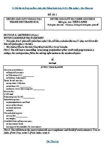 15 Đề thi và Đáp án Học sinh giỏi Tiếng Anh Lớp 8 (Có File nghe)