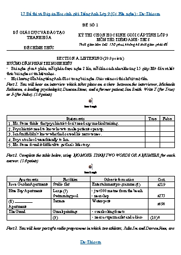 17 Đề thi và Đáp án Học sinh giỏi Tiếng Anh Lớp 9 (Có File nghe)