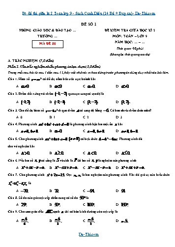 Bộ đề thi giữa kì 2 Toán lớp 9 - Sách Cánh Diều (14 Đề + Đáp án)