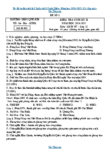 Bộ đề ôn thi cuối kì 2 Lịch sử 12 Cánh Diều - Năm học 2024-2025 (Có đáp án)