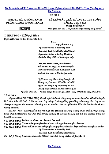 Bộ đề ôn thi cuối Kì 2 năm học 2024-2025 môn Ngữ văn 9 sách Kết Nối Tri Thức (Có đáp án)