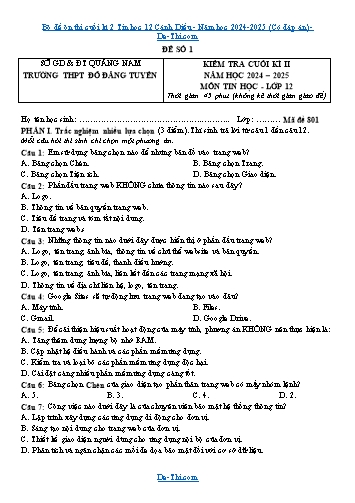 Bộ đề ôn thi cuối kì 2 Tin học 12 Cánh Diều - Năm học 2024-2025 (Có đáp án)