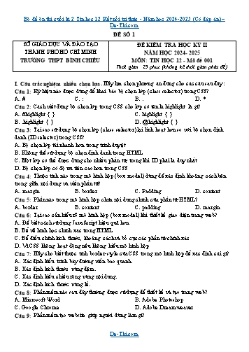 Bộ đề ôn thi cuối kì 2 Tin học 12 Kết nối tri thức - Năm học 2024-2025 (Có đáp án)
