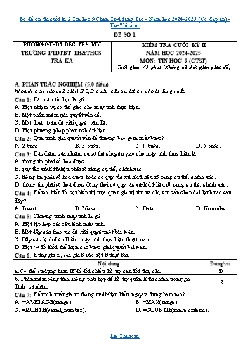 Bộ đề ôn thi cuối kì 2 Tin học 9 Chân Trời Sáng Tạo - Năm học 2024-2025 (Có đáp án)