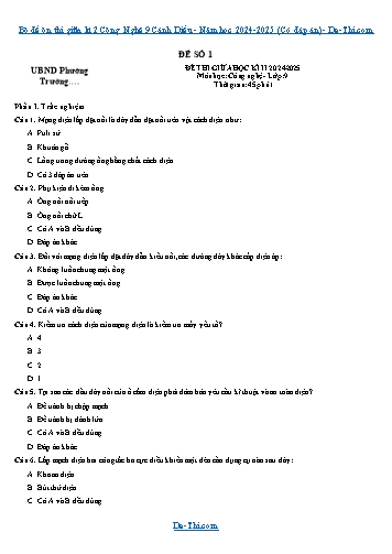 Bộ đề ôn thi giữa kì 2 Công Nghệ 9 Cánh Diều - Năm học 2024-2025 (Có đáp án)