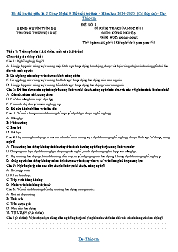 Bộ đề ôn thi giữa kì 2 Công Nghệ 9 Kết nối tri thức - Năm học 2024-2025 (Có đáp án)