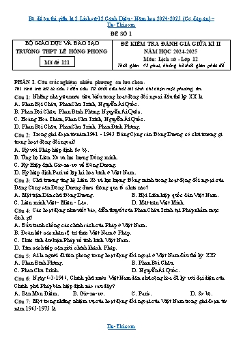 Bộ đề ôn thi giữa kì 2 Lịch sử 12 Cánh Diều - Năm học 2024-2025 (Có đáp án)