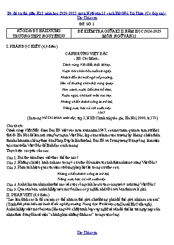 Bộ đề ôn thi giữa Kì 2 năm học 2024-2025 môn Ngữ văn 12 sách Kết Nối Tri Thức (Có đáp án)