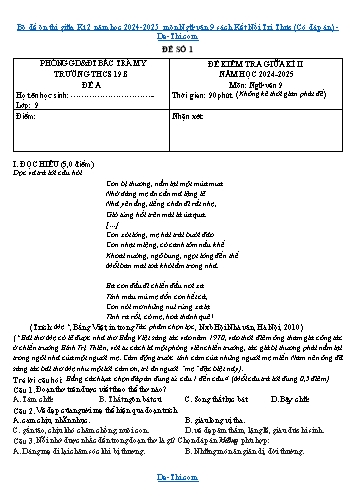 Bộ đề ôn thi giữa Kì 2 năm học 2024-2025 môn Ngữ văn 9 sách Kết Nối Tri Thức (Có đáp án)