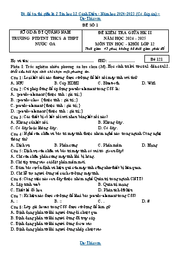 Bộ đề ôn thi giữa kì 2 Tin học 12 Cánh Diều - Năm học 2024-2025 (Có đáp án)