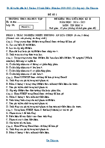Bộ đề ôn thi giữa kì 2 Tin học 9 Cánh Diều - Năm học 2024-2025 (Có đáp án)