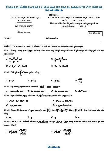 Tổng hợp 14 đề kiểm tra cuối kì 2 Toán 12 Chân Trời Sáng Tạo năm học 2024-2025 (Kèm đáp án)