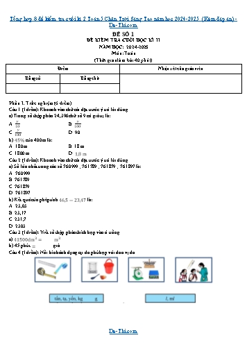 Tổng hợp 8 đề kiểm tra cuối kì 2 Toán 5 Chân Trời Sáng Tạo năm học 2024-2025 (Kèm đáp án)
