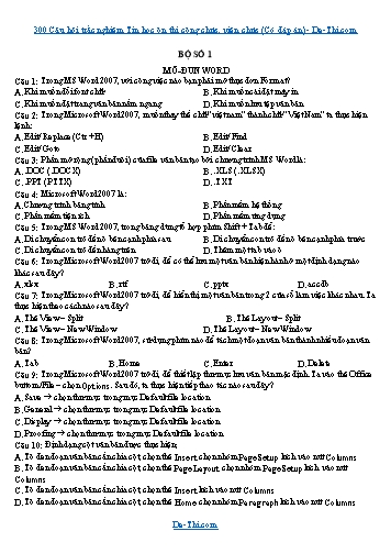 300 Câu hỏi trắc nghiệm Tin học ôn thi công chức, viên chức (Có đáp án)