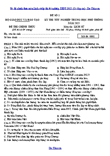 Bộ đề chính thức môn Lịch sử kỳ thi tốt nghiệp THPT 2025 (Có đáp án)