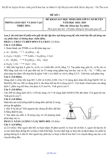 Bộ đề ôn luyện thi học sinh giỏi Khoa học tự nhiên 8 cấp Huyện mới nhất (Kèm đáp án)