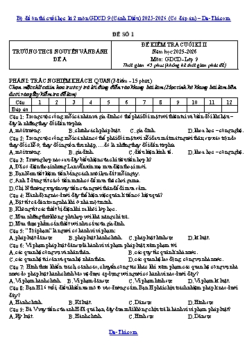 Bộ đề ôn thi cuối học kì 2 môn GDCD 9 (Cánh Diều) 2025-2026 (Có đáp án)