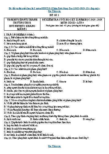 Bộ đề ôn thi cuối học kì 2 môn GDCD 9 (Chân Trời Sáng Tạo) 2025-2026 (Có đáp án)