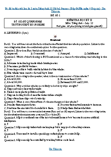 Bộ đề ôn thi cuối học kì 2 môn Tiếng Anh 12 Global Success (Đầy đủ File nghe + Đáp án)