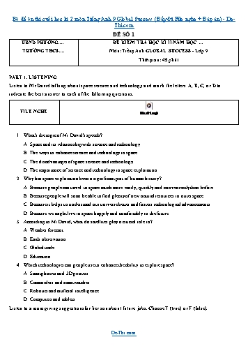 Bộ đề ôn thi cuối học kì 2 môn Tiếng Anh 9 Global Success (Đầy đủ File nghe + Đáp án)