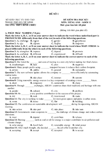 Bộ đề ôn thi cuối kì 1 môn Tiếng Anh 11 sách Global Success (Có giải chi tiết)