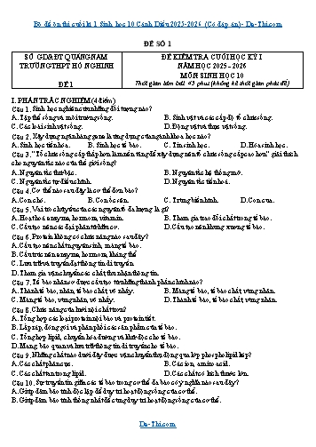 Bộ đề ôn thi cuối kì 1 Sinh học 10 Cánh Diều 2025-2026 (Có đáp án)