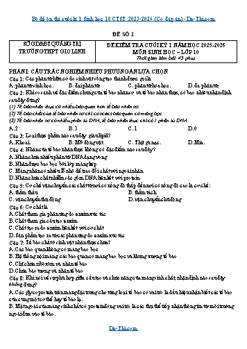 Bộ đề ôn thi cuối kì 1 Sinh học 10 CTST 2025-2026 (Có đáp án)