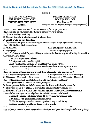 Bộ đề ôn thi cuối kì 1 Sinh học 11 Chân Trời Sáng Tạo 2025-2026 (Có đáp án)