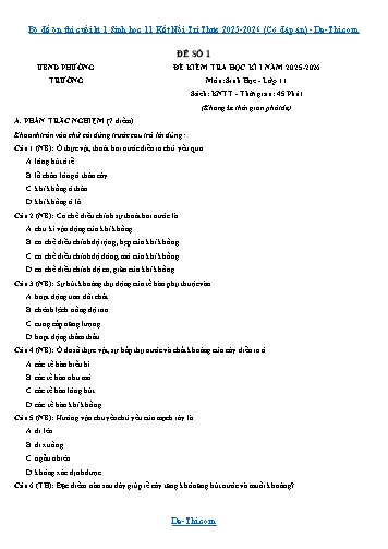 Bộ đề ôn thi cuối kì 1 Sinh học 11 Kết Nối Tri Thức 2025-2026 (Có đáp án)