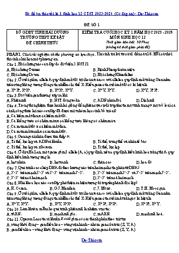 Bộ đề ôn thi cuối kì 1 Sinh học 12 CTST 2025-2026 (Có đáp án)