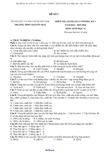 Bộ đề ôn thi cuối kì 1 Sinh học 12 KNTT 2025-2026 (Có đáp án)