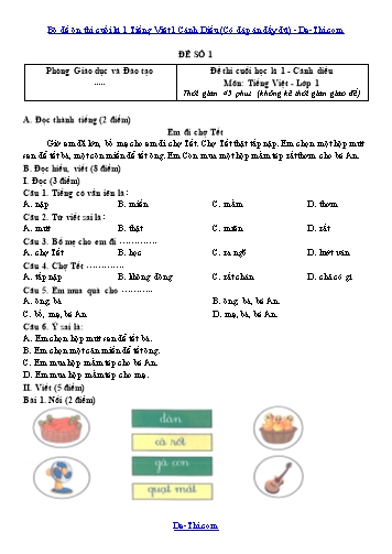 Bộ đề ôn thi cuối kì 1 Tiếng Việt 1 Cánh Diều (Có đáp án đầy đủ)