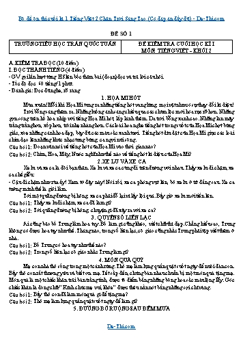 Bộ đề ôn thi cuối kì 1 Tiếng Việt 2 Chân Trời Sáng Tạo (Có đáp án đầy đủ)