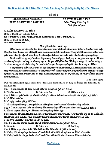 Bộ đề ôn thi cuối kì 1 Tiếng Việt 3 Chân Trời Sáng Tạo (Có đáp án đầy đủ)
