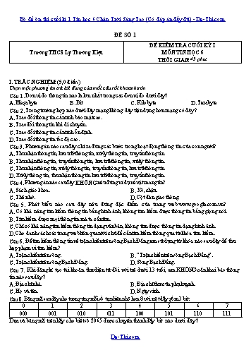 Bộ đề ôn thi cuối kì 1 Tin học 6 Chân Trời Sáng Tạo (Có đáp án đầy đủ)