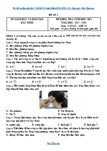 Bộ đề ôn thi cuối kì 1 Vật lí 11 Cánh Diều 2025-2026 (Có đáp án)