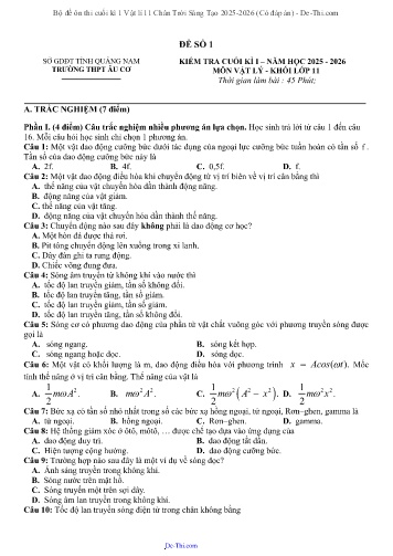 Bộ đề ôn thi cuối kì 1 Vật lí 11 Chân Trời Sáng Tạo 2025-2026 (Có đáp án)