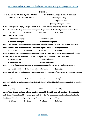 Bộ đề ôn thi cuối kì 1 Vật lí 11 Kết Nối Tri Thức 2025-2026 (Có đáp án)