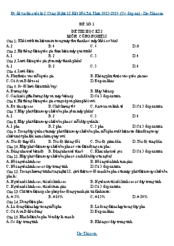 Bộ đề ôn thi cuối kì 2 Công Nghệ 12 Kết Nối Tri Thức 2025-2026 (Có đáp án)