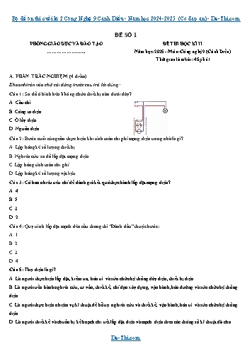 Bộ đề ôn thi cuối kì 2 Công Nghệ 9 Cánh Diều - Năm học 2024-2025 (Có đáp án)
