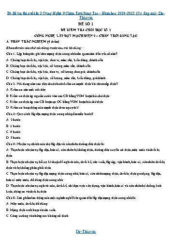 Bộ đề ôn thi cuối kì 2 Công Nghệ 9 Chân Trời Sáng Tạo - Năm học 2024-2025 (Có đáp án)