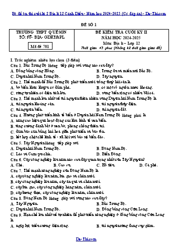 Bộ đề ôn thi cuối kì 2 Địa lí 12 Cánh Diều - Năm học 2024-2025 (Có đáp án)