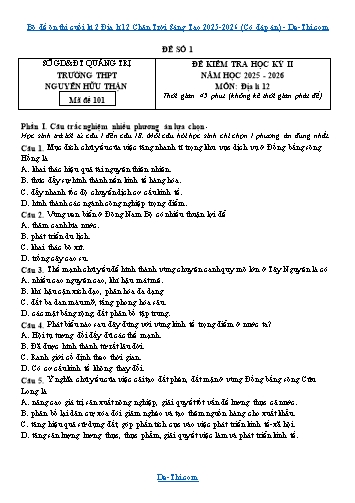 Bộ đề ôn thi cuối kì 2 Địa lí 12 Chân Trời Sáng Tạo 2025-2026 (Có đáp án)